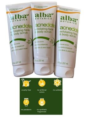 Lot of 3 Alba Botanica Acnedote Exfoliating Face & Body Scrub New acne teens 3x